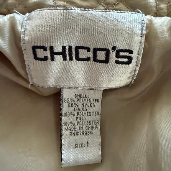 Chico’s 1 (M, 8) Women’s Matte Gold Quilted, Filled Lightweight Zip Front Jacket - Picture 4 of 4